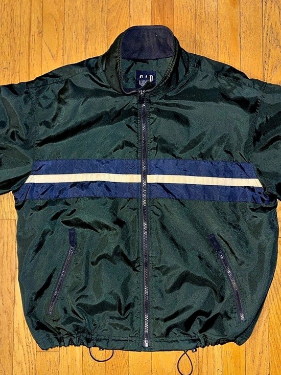GAP Other - Gap VTG Fleece-Lined Windbreaker w/ Reflective Stripe - Green & Navy - Medium